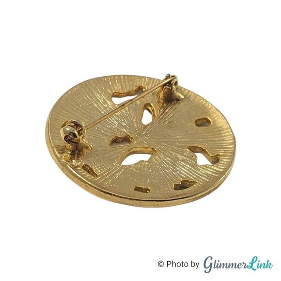 Vintage Butterflies Blue & Green Cloisonné Enamel Gold Tone Round Brooch - Picture 8 of 9